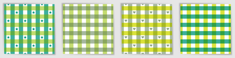 Buffalo tartan seamless pattern set. Cute vichy checkered plaid fabric print collection