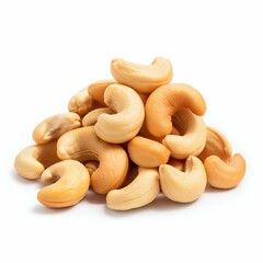 Piled Cashew Nuts Isolated on White Background. Generative ai - obrazy, fototapety, plakaty