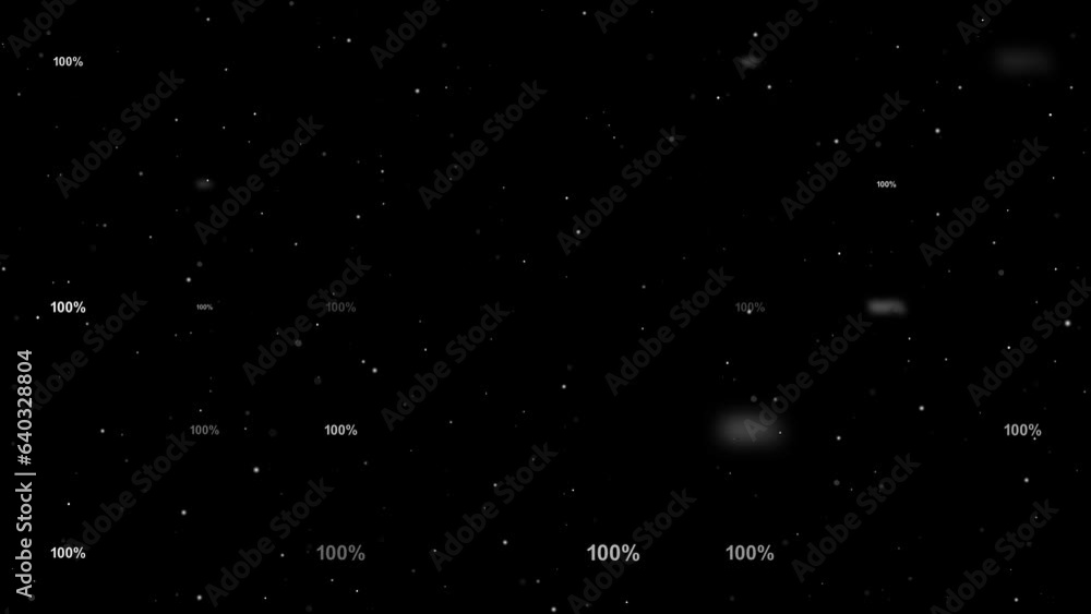 Poster template animation of evenly spaced 100 percent symbols of different sizes and opacity. animation of