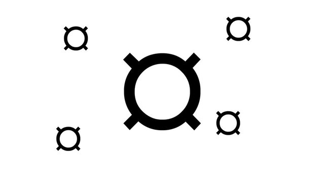 Zoom in and out animation the currency symbol. Large black symbol in the center and four small symbols around. Seamless looped 4k animation on white background