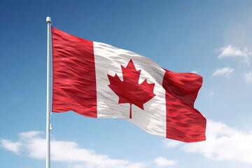 Canada flag waving in the wind against a blue sky. 3D rendering. Canada flag outdoor waving, AI Generated