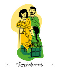 family birthday scene vector illustration