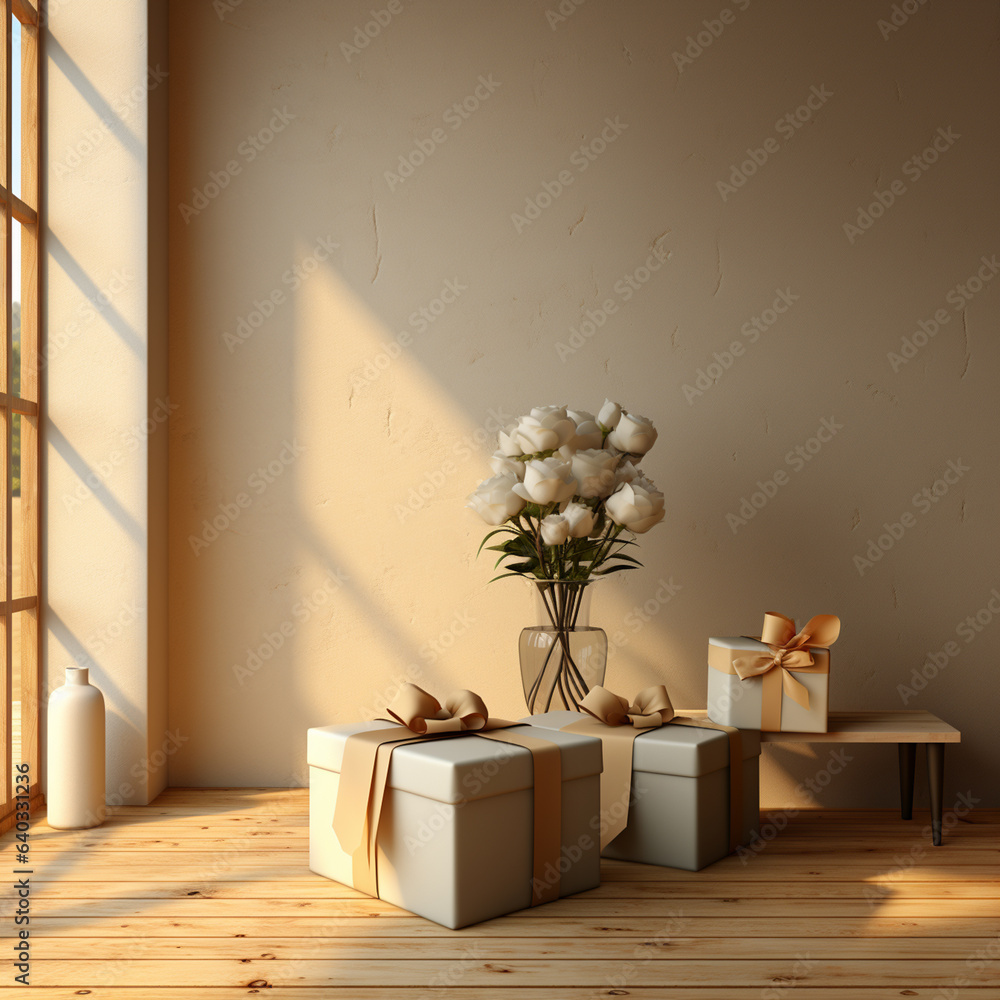 Poster minimal digital indoors gift holidays background with a lot of copy space. a clean, modern digital b