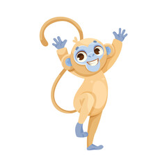 Cheerful Monkey Character with Prehensile Tail Happy Smiling Vector Illustration