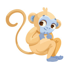 Cheerful Monkey Character with Prehensile Tail Sitting and Smiling Vector Illustration