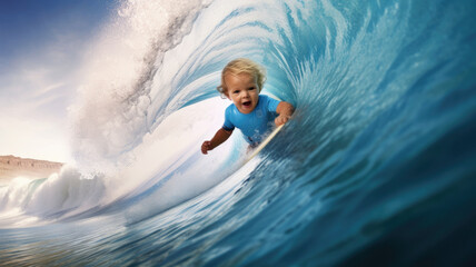Fototapeta na wymiar baby with the appearance of a professional surfer.