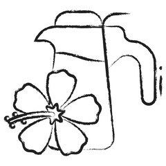 Hand drawn hibiscus tea pot icon