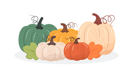 Colorful pumpkins fall design. Vector illustration in flat style