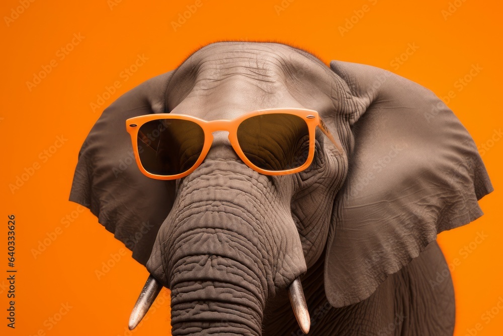 Wall mural elephant head cute sunglasses. generate ai