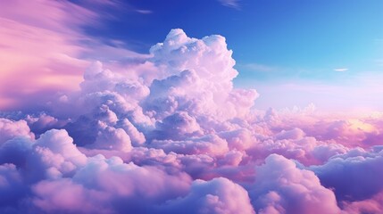 Beautiful aerial view above clouds with sunset sky. 3d illustration