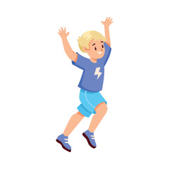 Fototapeta na wymiar Happy Little Boy Doing Sport Activity Running Vector Illustratio