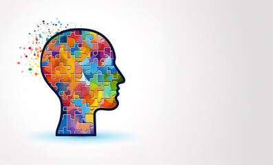 Head profile with jigsaw puzzle pieces falling apart. Alzheimer's and dementia, mental illness and brain disorder vector illustration