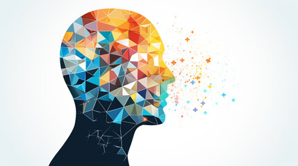 Head profile with jigsaw puzzle pieces falling apart. Alzheimer's and dementia, mental illness and brain disorder vector illustration