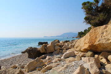 Fototapeta na wymiar Adriatic Bliss: Turquoise Waters and White Sands of Vlorë Beach