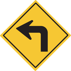 Sharp left curve.Various curved signs. Traffic warning signs. PNG illustration. 