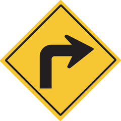 Sharp right curve. Various curved signs. Traffic warning signs. PNG illustration. 