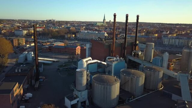 Aerial view of heat and power station in Linkoping, Sweden. Electricity production from recycled waste