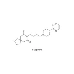 Buspirone flat skeletal molecular structure α1 agonist drug used in anxiety treatment. Vector illustration.