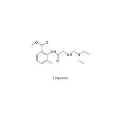 Tolycaine flat skeletal molecular structure Local Anesthetic  drug used in local anasthesia, pain treatment. Vector illustration.