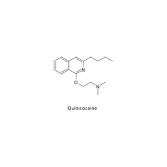 Quinisocaine flat skeletal molecular structure Local Anesthetic  drug used in local anasthesia, pain treatment. Vector illustration.