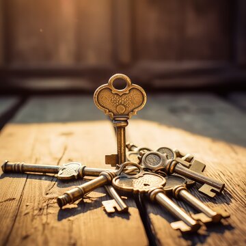 old key on old wooden background