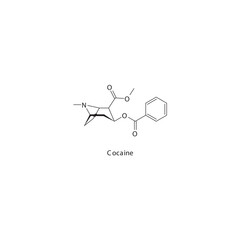 Cocaine  flat skeletal molecular structure Local Anesthetic  drug used in illegal drug, anasthesia and pain treatment. Vector illustration.