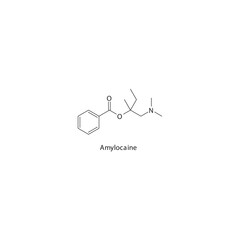 Amylocaine flat skeletal molecular structure Local Anesthetic  drug used in local anasthesia, pain treatment. Vector illustration.