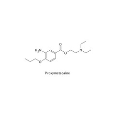 Proxymetacaine  flat skeletal molecular structure Local Anesthetic  drug used in local anasthesia, pain treatment. Vector illustration.