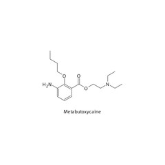 Metabutoxycaine flat skeletal molecular structure Local Anesthetic  drug used in local anasthesia, pain treatment. Vector illustration.