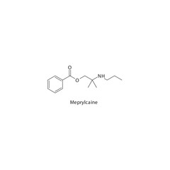 Meprylcaine flat skeletal molecular structure Local Anesthetic  drug used in local anasthesia, pain treatment. Vector illustration.