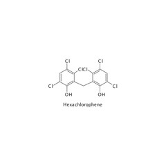 Hexachlorophene flat skeletal molecular structure Antibacterial agent drug used in skin disinfection treatment. Vector illustration.