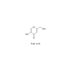 Kojic acid flat skeletal molecular structure Keratolytic agent drug used in hyperpigmentation treatment. Vector illustration.