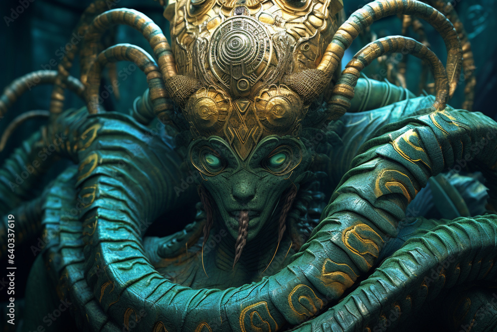 Poster serpentine deity: a captivating image of an abstract egyptian god with serpent-like features. genera
