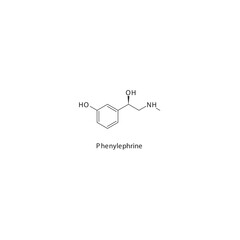 Phenylephrine flat skeletal molecular structure α1 agonist drug used in nasal congestion treatment. Vector illustration.
