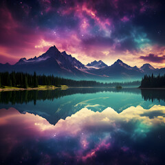 Magical, mystical astral nature view in pink, purple, and blue tones. Ethereal wonder.