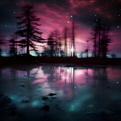 Magical, mystical astral nature view in pink, purple, and blue tones. Ethereal wonder.