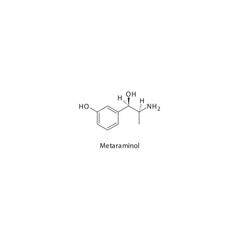 Metaraminol flat skeletal molecular structure α1 agonist drug used in hypotension treatment. Vector illustration.