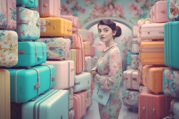 Girl packed suitcases. Generate Ai