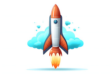 Colorful illustration as a Rocket soars through clouds. Vibrant adventure.