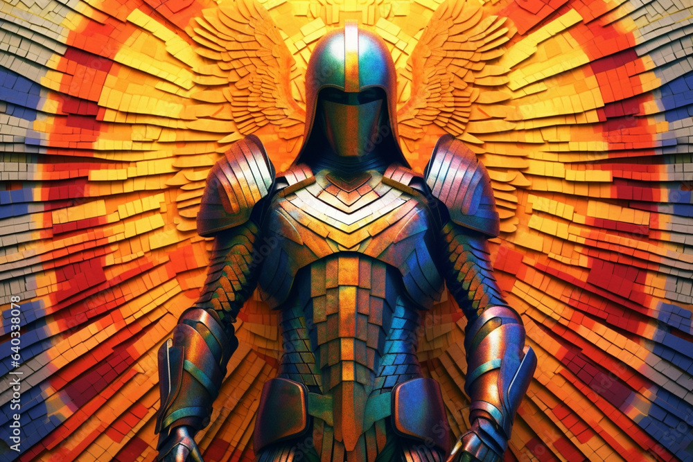 Poster shield of protection: a powerful image showcasing an abstract archangel with a protective shield. ge