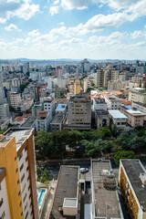 Panorama of several residential buildings seen from above in the city of Belo Horizonte. Vehicle traffic