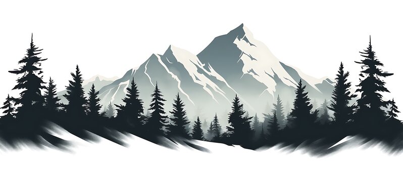 Silhouettes of mountains and coniferous forest. Vector illustration.