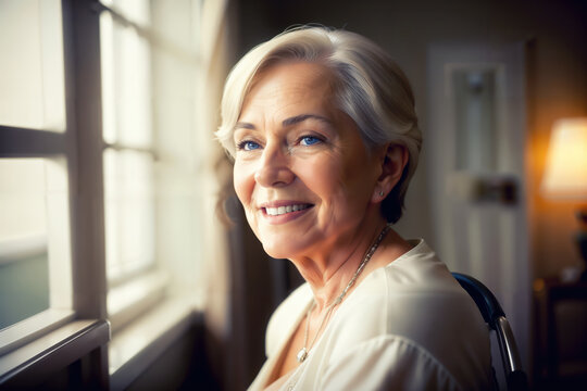 Healthy smiling senior woman at home. Golden years and retirement concept
