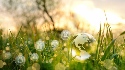 Glass globe ESG earth ball america usa sustainable development and environment, social, governance...