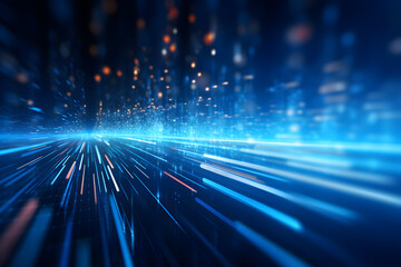 Technology big data futuristic background. Digital network connection blue light. Internet speed server.