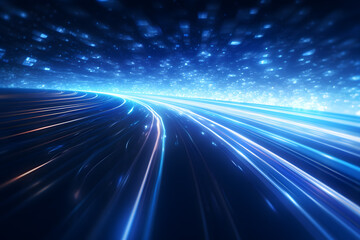 Technology big data futuristic background. Digital network connection blue light. Internet speed server.