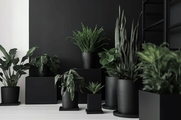 Interior black indoor planters. Generate Ai