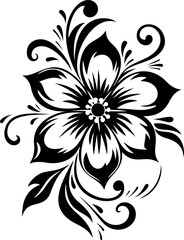Black flower illustration, tribal tattoo style. Abstract vector flower for print design. Elegant women floral tattoo design.