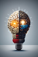 Creative icon of a half brain half lightbulb