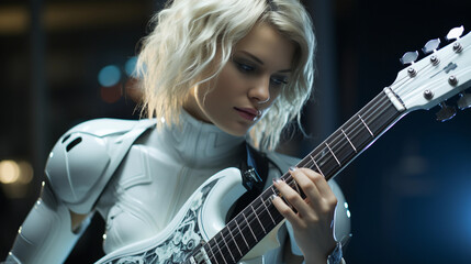 Female android play guitar